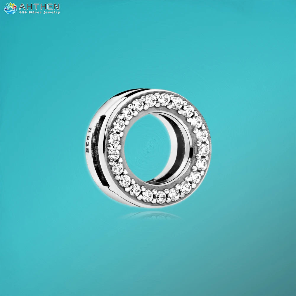 Ahthen 925 Sterling Silver Bead Silver Star Timeless Sparkle Heart Dangle Clip Charms fit Snake Chain Reflexions Bracelets