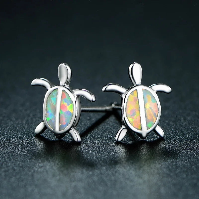 2025 Cute Turtle Imitation Fire Opal Stud Earrings For Women Accessories Jewelry Girl Gifts Fashion Animal Tortoise Earrings