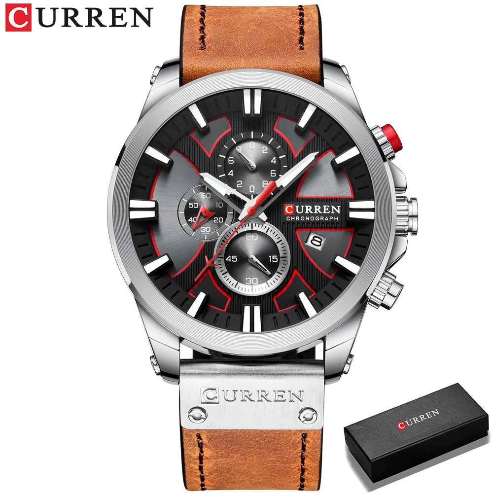 Montre CURREN Chronographe Sport Montre à Quartz Montre-bracelet en cuir pour homme Relogio Masculino Cadeau Mode pour Homme