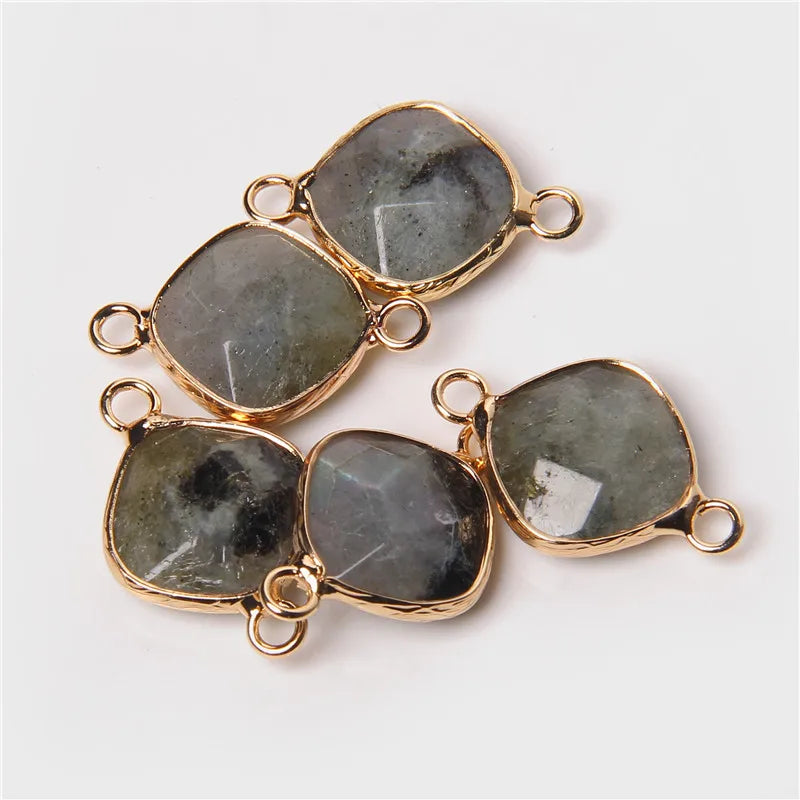 14MM Natural Stone Connector Pendant Agat Quartzs Rhombus Shape Faceted Charms  For Jewelry Making Necklace Bracelet Accessories