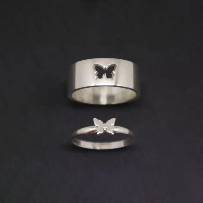 MKENDN Gold Plated Butterfly Couple Ring Women Men Flight Airplane Dinosaur Shark Ring Attendant Wedding Aviation Lover Gift