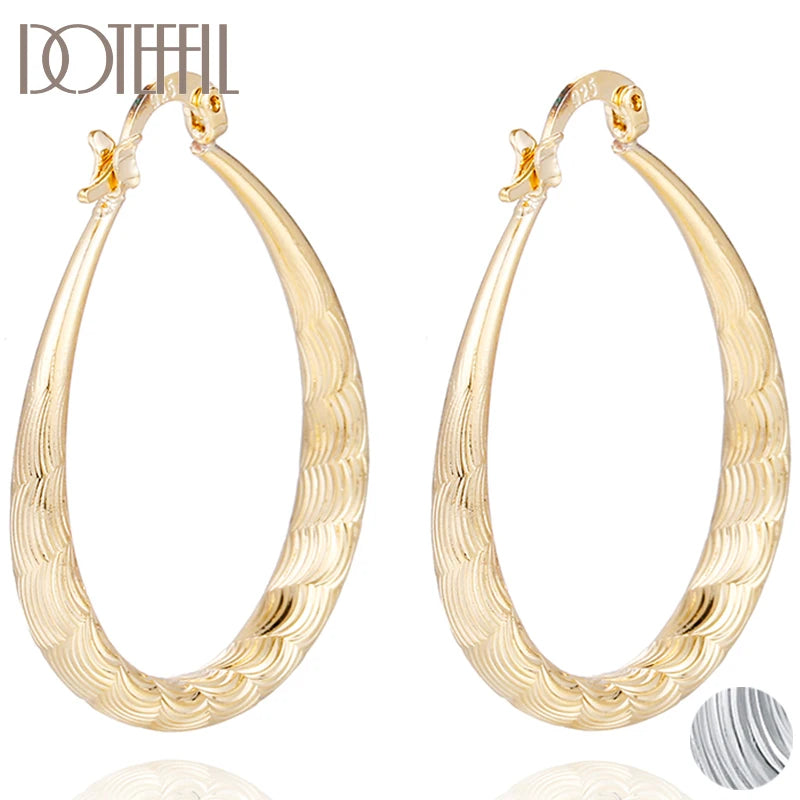 DOTEFFIL Round Circle U Ripple Hoop Earring Gold For Woman Fashion Party Wedding Engagement Party Jewelry