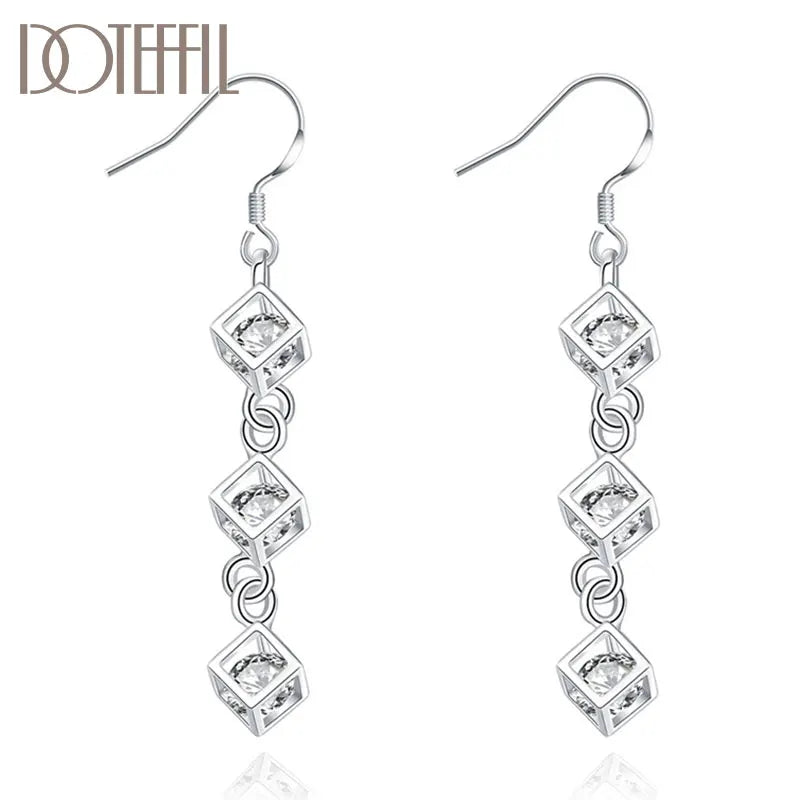 DOTEFFIL 925 Sterling Silver Baishige AAA Zircon Drop Earrings Charm Women Jewelry Fashion Wedding Engagement Party Gift