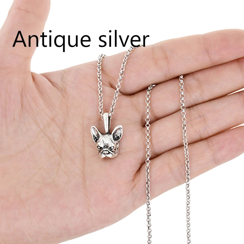 Boho French Bulldog Silver Plated Necklace Women Jewelry Pendant Sweater Necklaces Men Gifts Vintage Choker Accesorios Collares