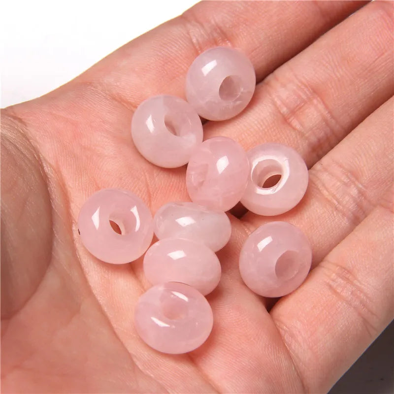 5Pcs Stone Charms Pendant Spacer Round Big Hole Beads For Jewelry Making Fit Necklace Bracelet DIY Findings 14MM Hole Size 5MM