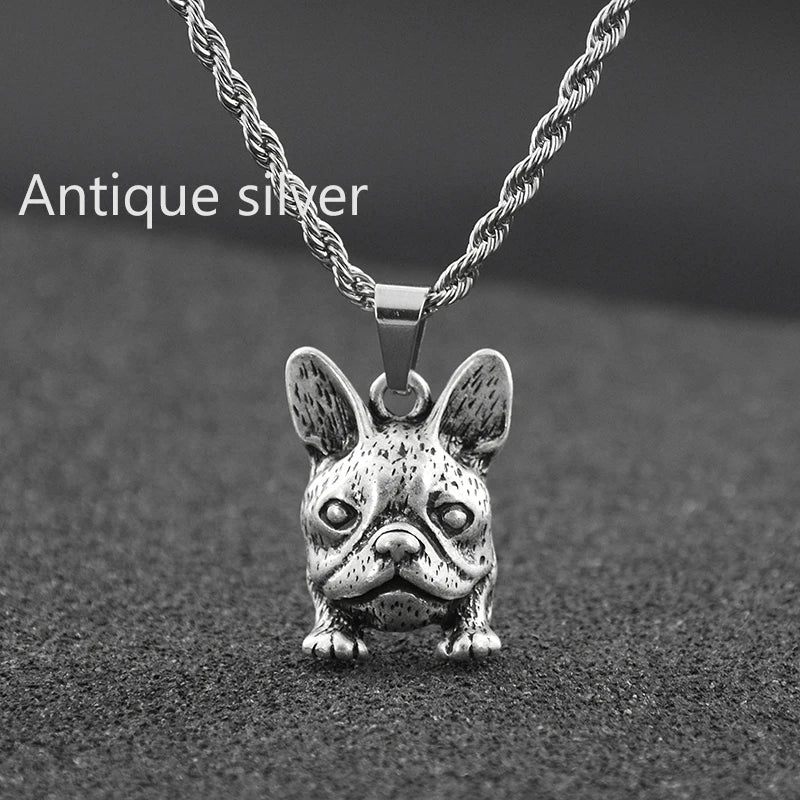 Boho French Bulldog Silver Plated Necklace Women Jewelry Pendant Sweater Necklaces Men Gifts Vintage Choker Accesorios Collares