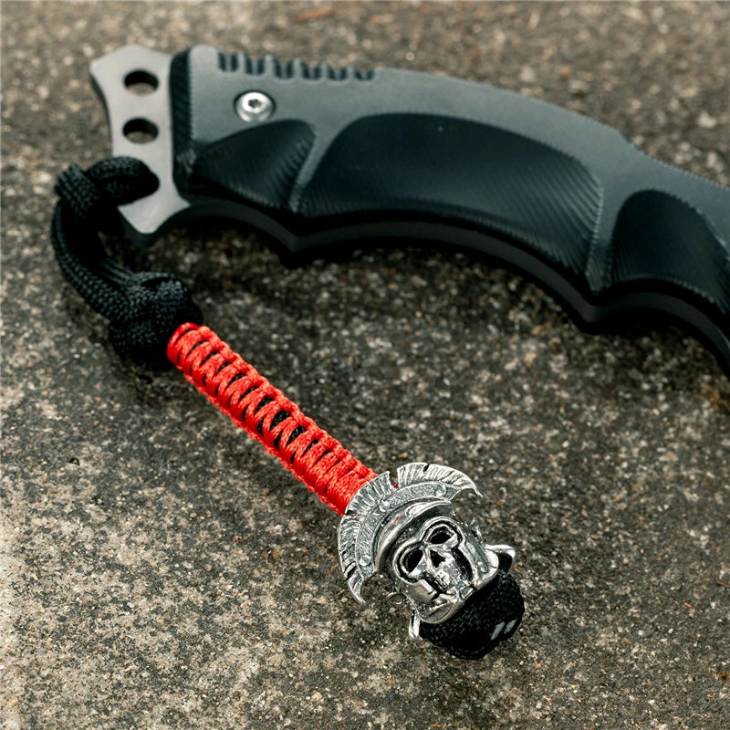 MKENDN New Design Japanese demon Evil mask Men Keychains Backbag Knife Pendant Men Survival Lanyard Rope Handmade Jewelry Gifts