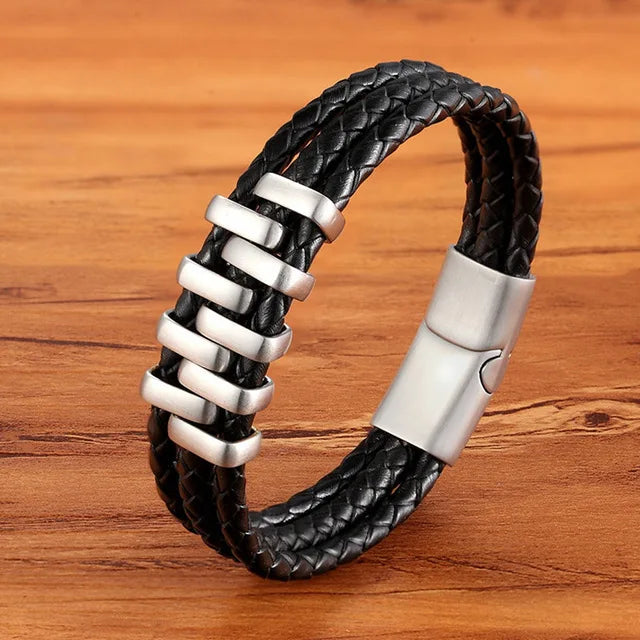 TYO Braided Rope Wrap Leather Bracelets For Men Bangles Fashion Male Women Charm Stainless Steel Clasp Jewelry DIY Customization