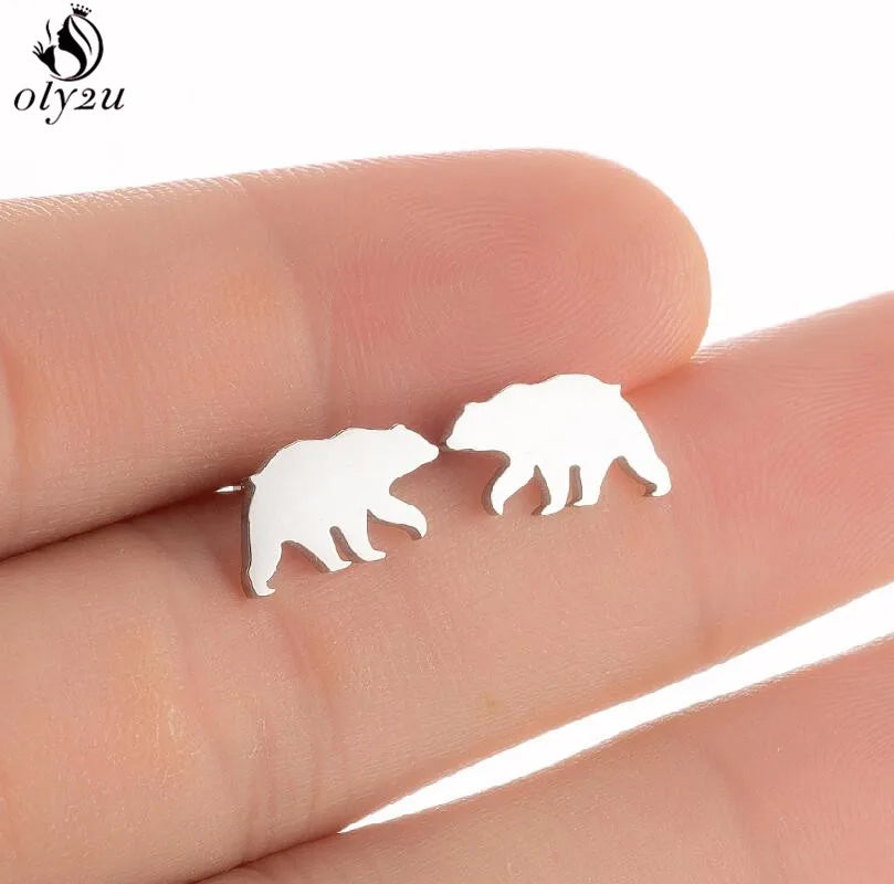 Korean Cute Stainless Steel Animal Earrings for Women Small Bat Octopus Fish Penguin Stud Earrings Trendy Jewelry Friends Gifts