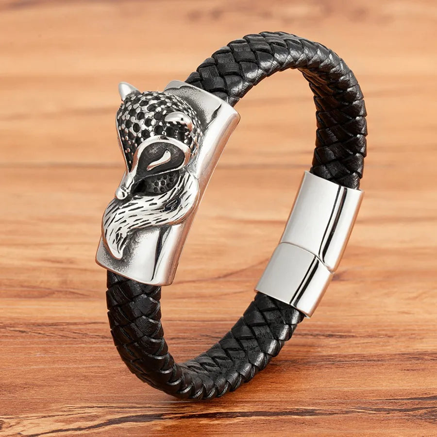 Bracelets et joncs en cuir pour hommes TYO Cool Style, motif crâne, hibou, scorpion et serpent, tressés en acier inoxydable, parfaits pour Halloween