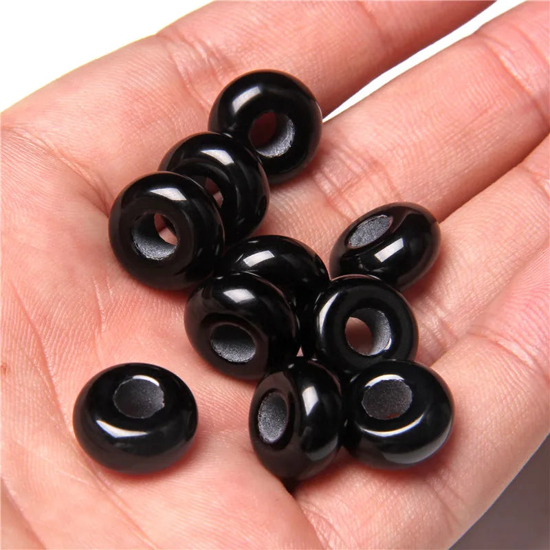 5Pcs Stone Charms Pendant Spacer Round Big Hole Beads For Jewelry Making Fit Necklace Bracelet DIY Findings 14MM Hole Size 5MM