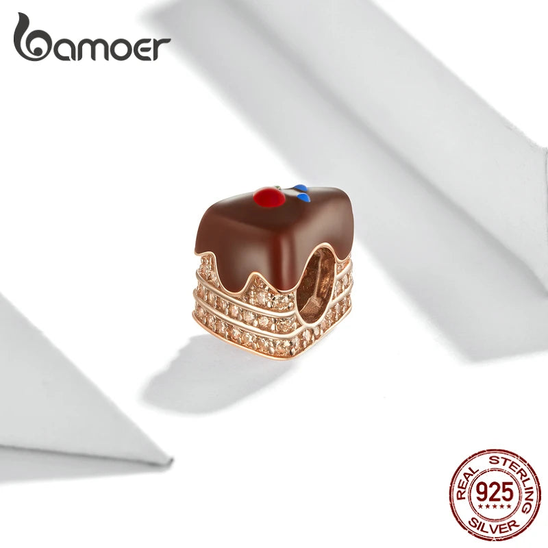 Bamoer Authentische 925 Sterling Silber Schokoladenkuchen Metallperlen zur Schmuckherstellung Silber Charm passend für Originalarmband BSC349