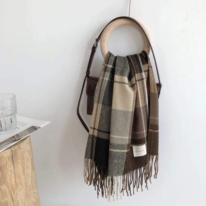 Luxury Plaid Scarf Winter Warm Cashmere Women Long Bandana Pashmina Female Scarves Tassel Shawl And Wraps 2024 Design Foulard - Madeinsea©