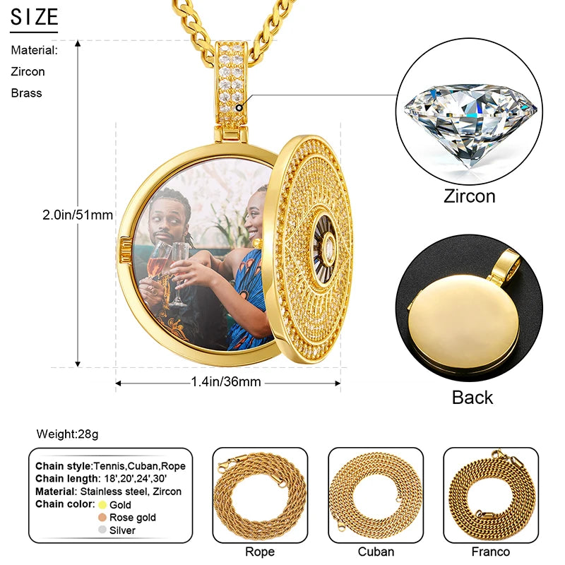 Evil Eye Memory Medallions Customized Photo Pendant Necklace For Men Hip Hop Jewelry & Engraved Pendant Name Memory Gift