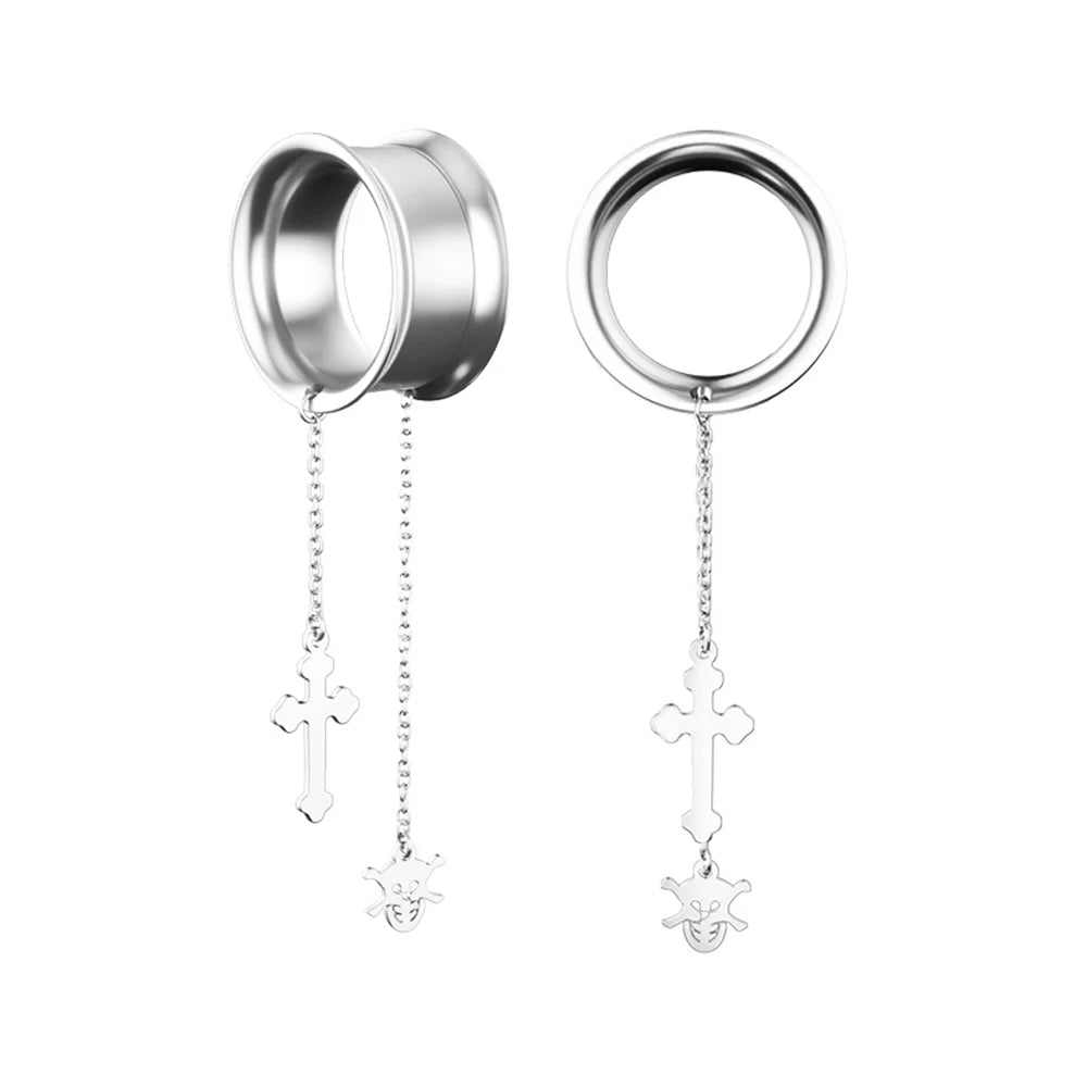 2 Stück Ohrstöpsel/Tunnel/Ohrpiercings aus 316L Edelstahl mit geschraubten Sattelohrring-Expander-Messgeräte Körperschmuck-Piercings