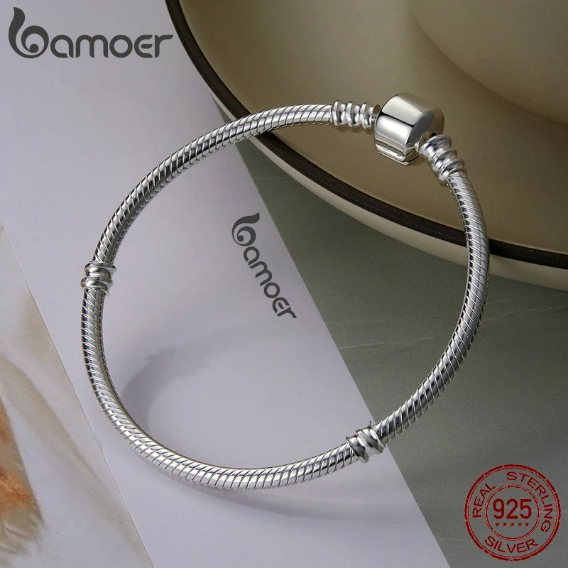 BAMOER TOP VERKAUF Authentische 100% 925 Sterling Silber Schlange Kette Armreif &amp; Armband für Frauen Luxus Schmuck 17-22CM PAS902