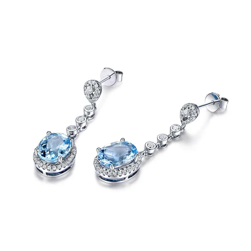 Natural Aquamarine Drop Earrings for Women Sterling Silver 925 Timeless Design Delicate Female Jewelry Wedding Luxury Earrings