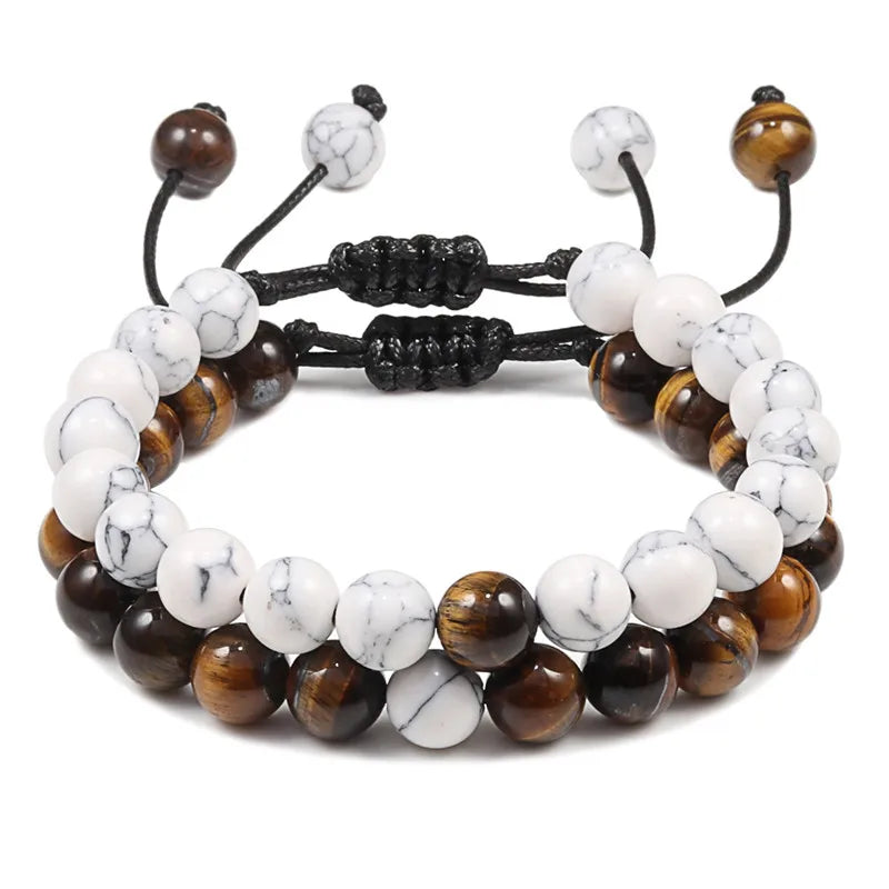 Men Bracelet Tiger Eye Stone Braided Bracelet Black Matte Natural Stone Beads Bracelet Couple Distance Charm Yoga Jewelry Gifts - Madeinsea©