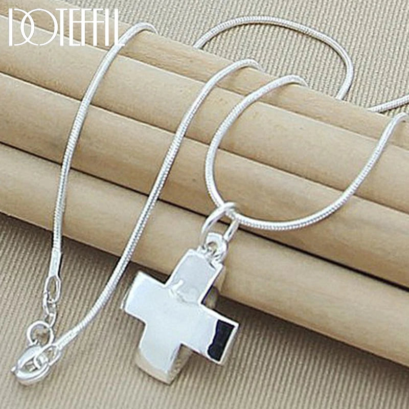 DOTEFFIL 925 Sterling Silver Cross Pendant Necklace 16-30 Inch Snake Chain For Women Man Wedding Engagement Party Jewelry