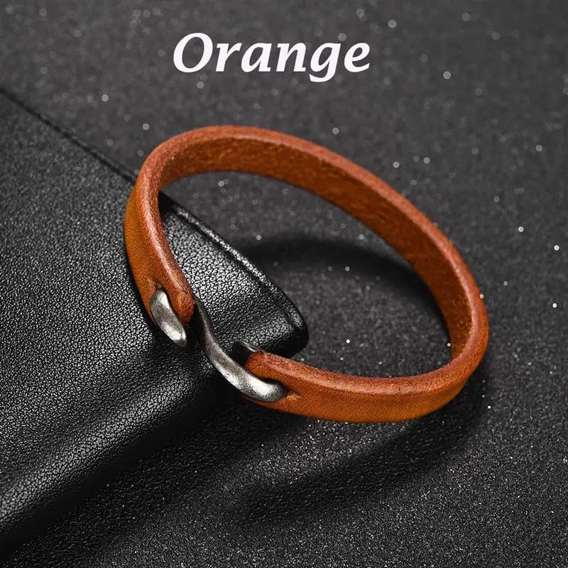 Jiayiqi Men Bracelet Genuine Leather Bangle Retro Cuff Bracelet Classic Hooks Wristband Men Women Jewelry Gifts