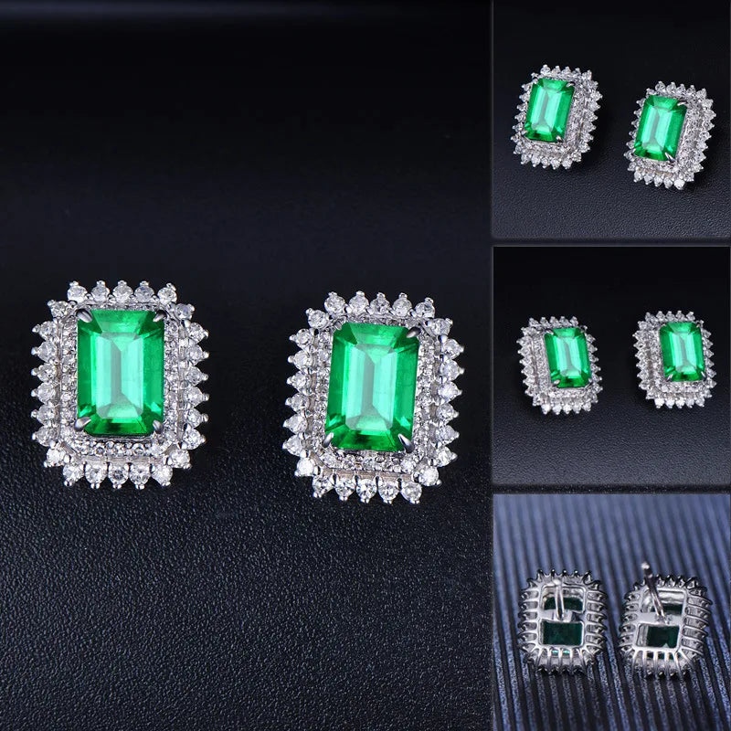 Natural Ruby Jade & Emerald Gemstone 925 Sterling Silver Earrings for Women Wedding Bohemia Silver 925 Jewelry Green Earrings
