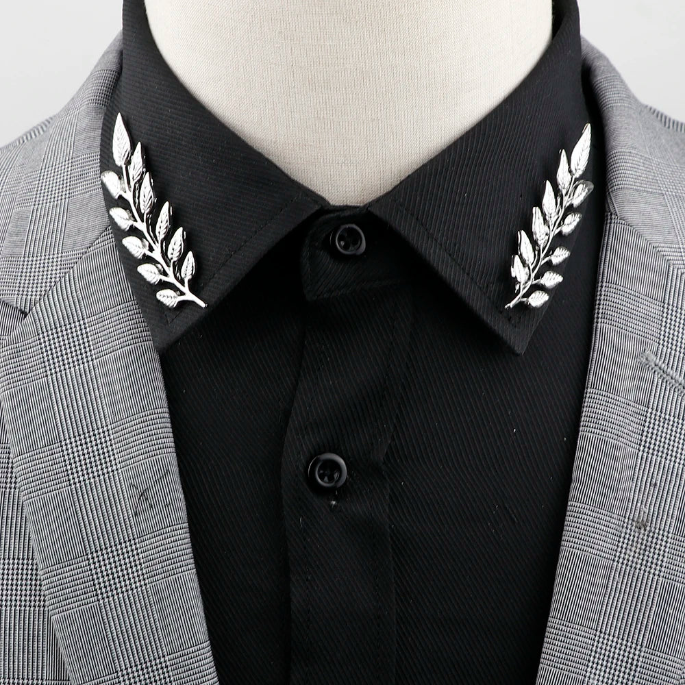 1 Pair Retro Lapel Pin Brooch Vintage Fashion Tree Leaf Collar Pin Hollowed Out Crown Shirts Suits Breastpin Jewelry Accessories