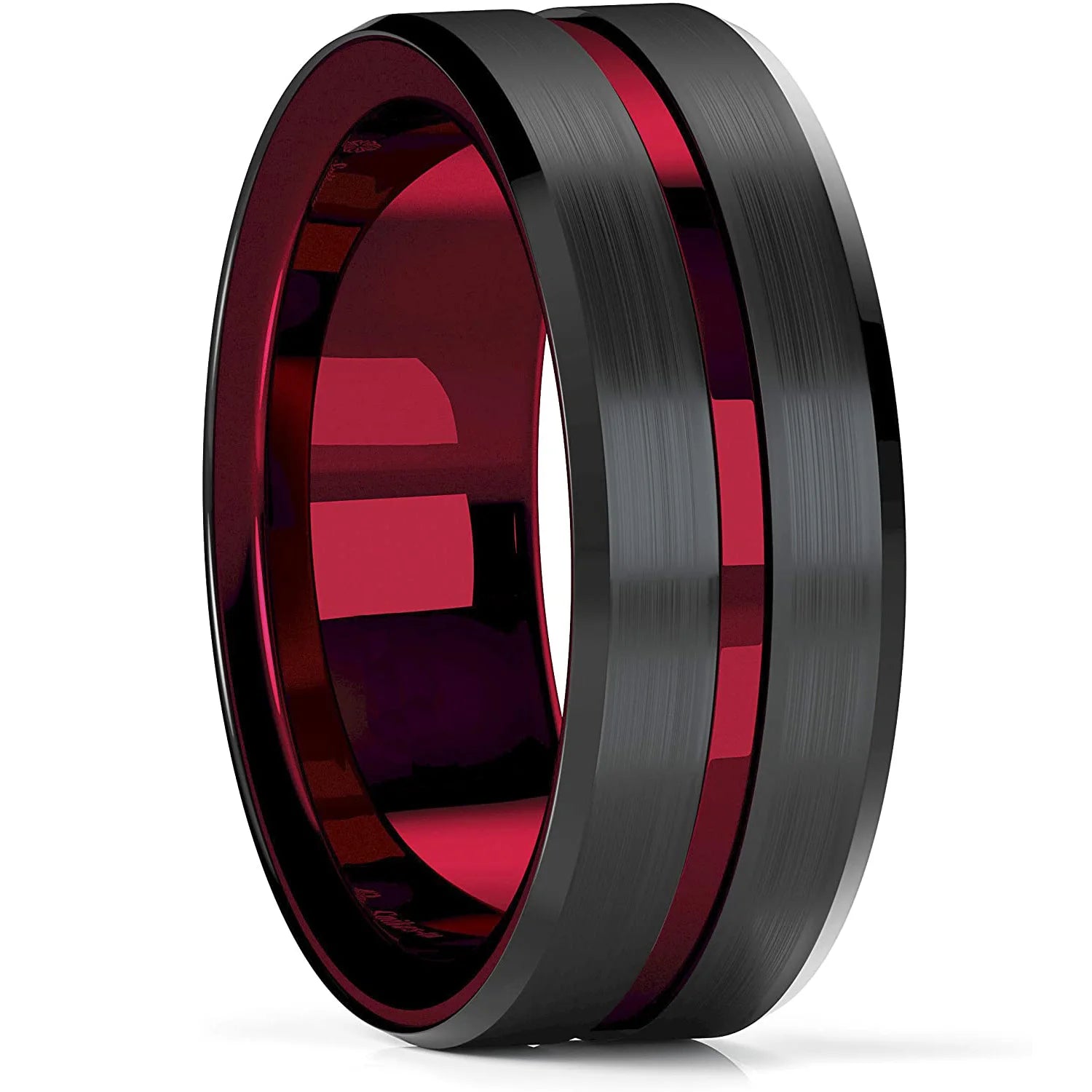 Trendy 8mm Men Frosted Stainless Steel Rings Silver Color Brushed Groove Beveled Edge Engagement Rings For Men Wedding Jewelry