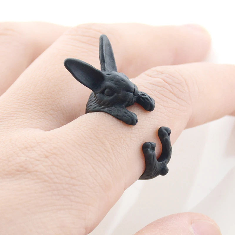 Punk Brass Knuckle Bunny Anel Rings For Women Boho Animal Anillos Rabbit Love Ring Men Jewelry Gifts for Moms Daughters Girls