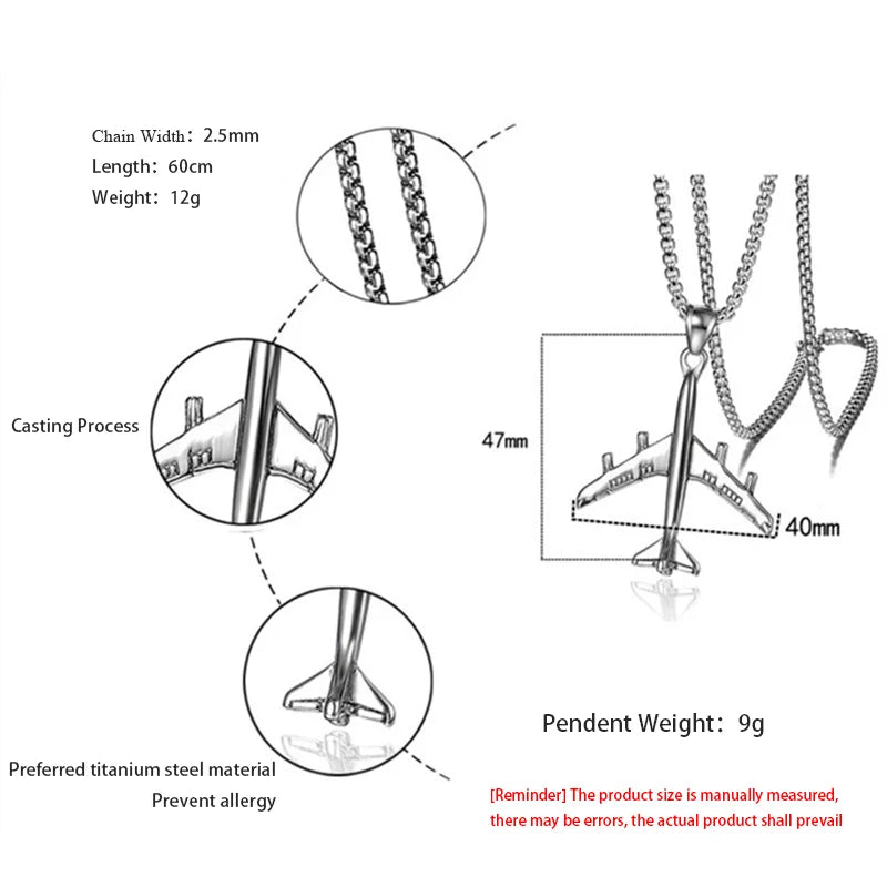 Airplane Pendant Necklace For Women Men Gold Color Stainless Steel Box Link Chain Aircraft Necklace Fashion Wholesale Jewelry