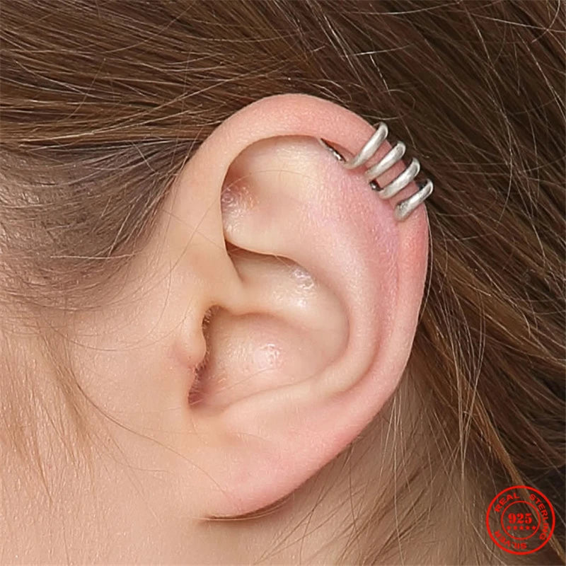 MKENDN Gothic Style Ear Cuffs Simple Clip Earrings for Women Climbers No Piercing Fake Cartilage Earring 925 Sterling Silver