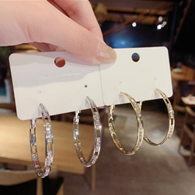 925 Sterling Silver Needle Earrings 24 K Gold Plating Inlay Zircon Big Ar Ring Senior Women Earrings Fashion and Personality