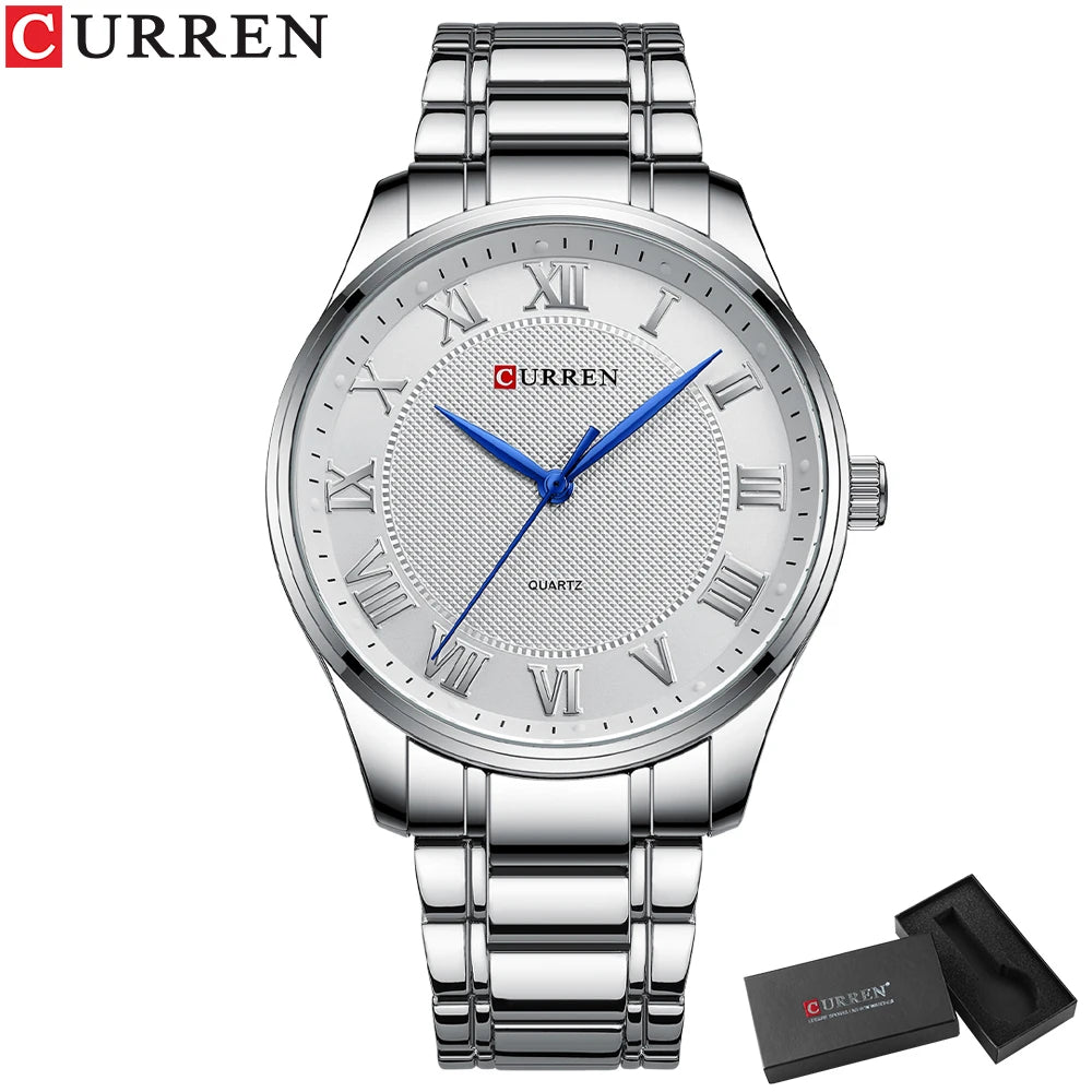Montre CURREN New Simple Business pour homme avec bracelet en acier inoxydable, mouvement à quartz, couleur or et noir.