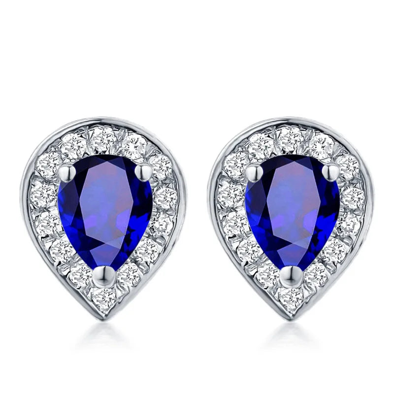 Luxury Female Bule/red Stone White Gold Stud Earrings Double Earrings Vintage Wedding Earrings for Elegant Women Drop Shipping