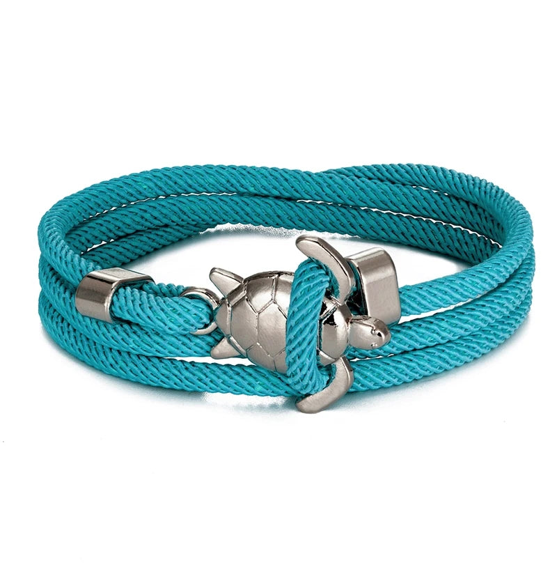 MKENDN Hand Braided Sea Turtle Viking Bracelet Charms Darkblue Rope For Men Women Beach Wristband Adjustable Jewelry Homme
