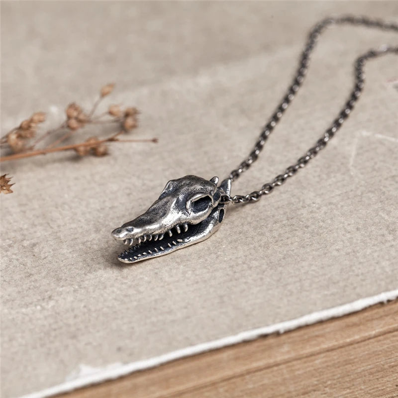 MKENDN S925 Sterling Silver Creative Retro Oxidized Black Eagle Crocodile Cheetah Rhino Skull Pendant Necklace Desert Jewelry