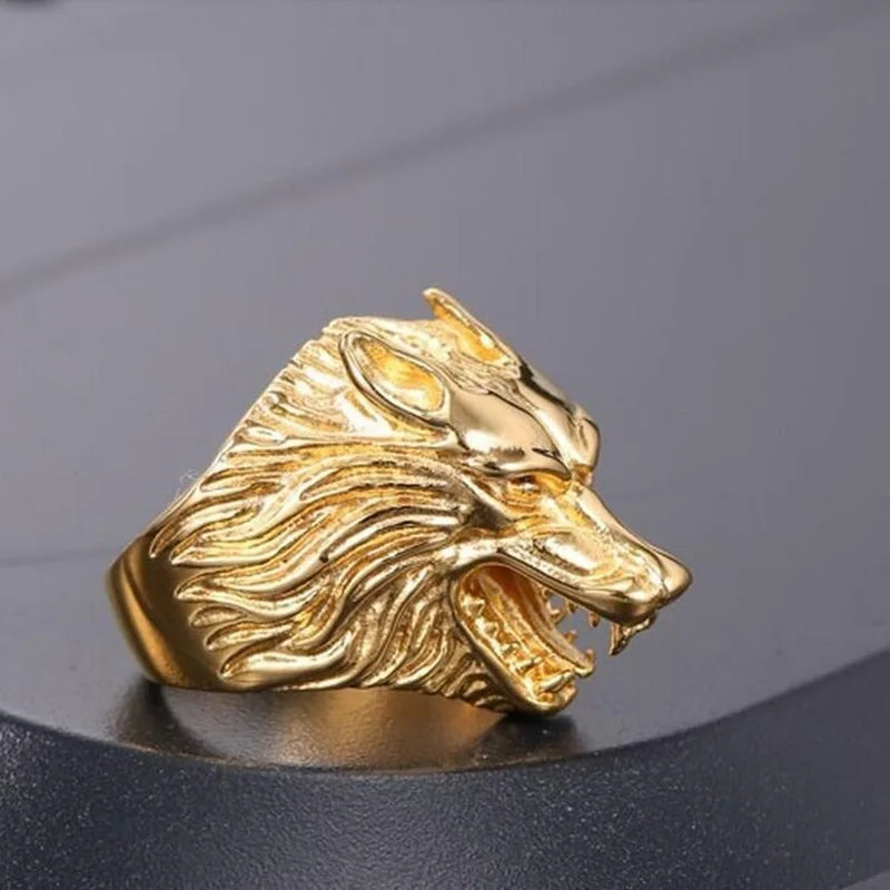 2025 Vintage Wolf Head Rings For Men Jewelry Accessories Punk Stainless Steel Rock Biker Rings Wholesale