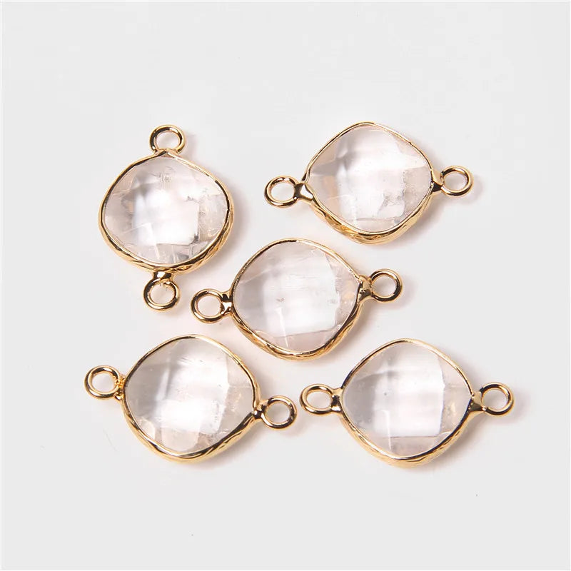 14MM Natural Stone Connector Pendant Agat Quartzs Rhombus Shape Faceted Charms  For Jewelry Making Necklace Bracelet Accessories