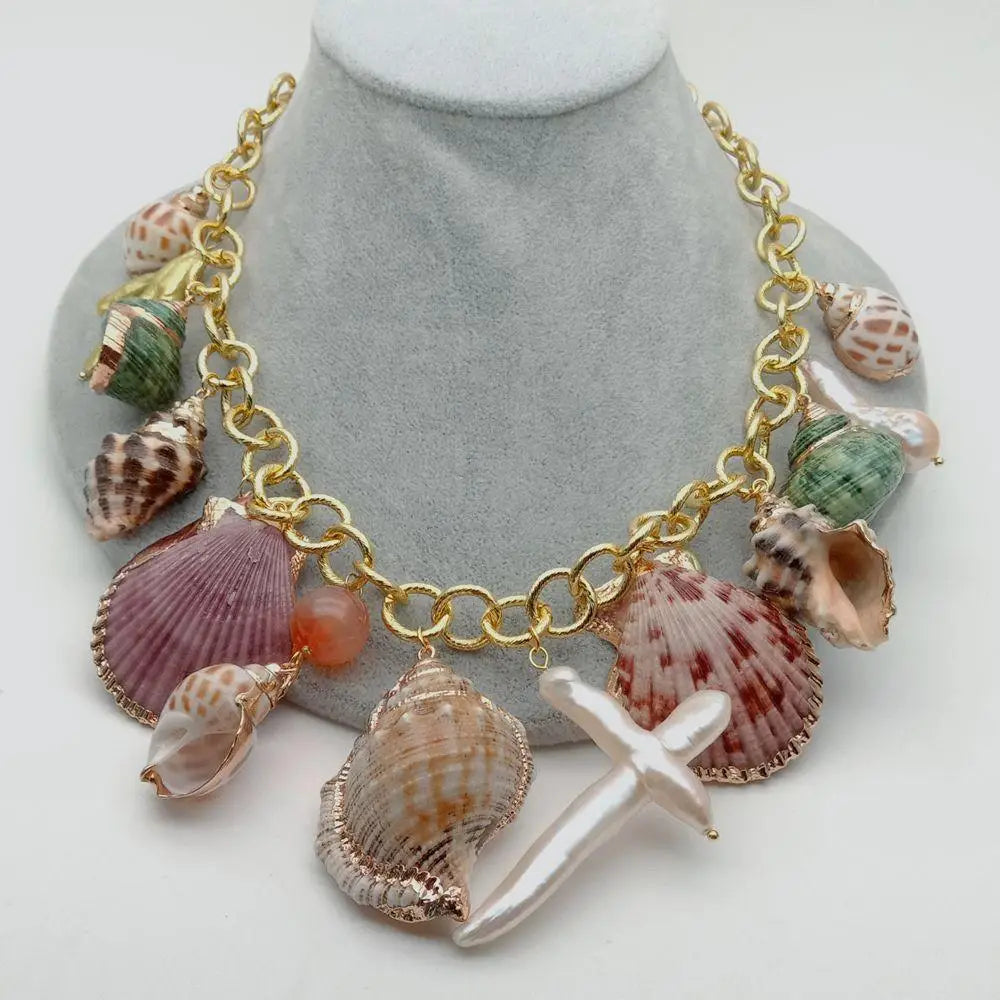 Madeinsea© - Multi Sea Shell Pearl Chain Necklace