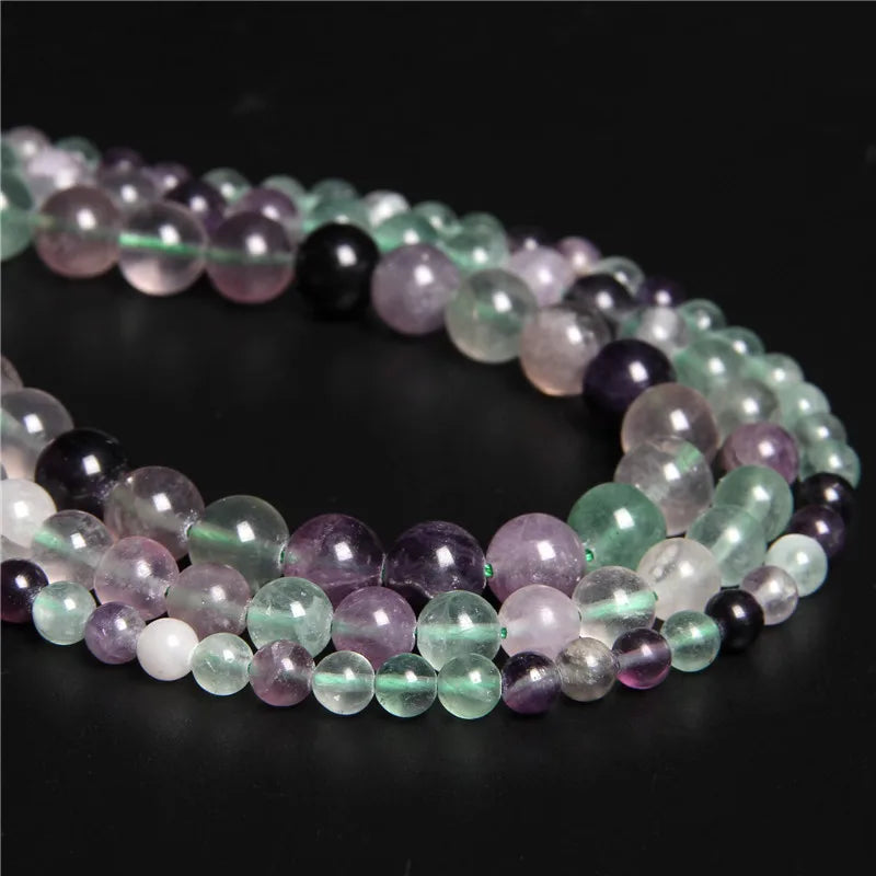 Hot Sales Natural Fluorite Beads Smooth Purple Round Loose Beads For Jewelry Making Bracelet Accessries 4 6 8 10 12MM 15" Strand