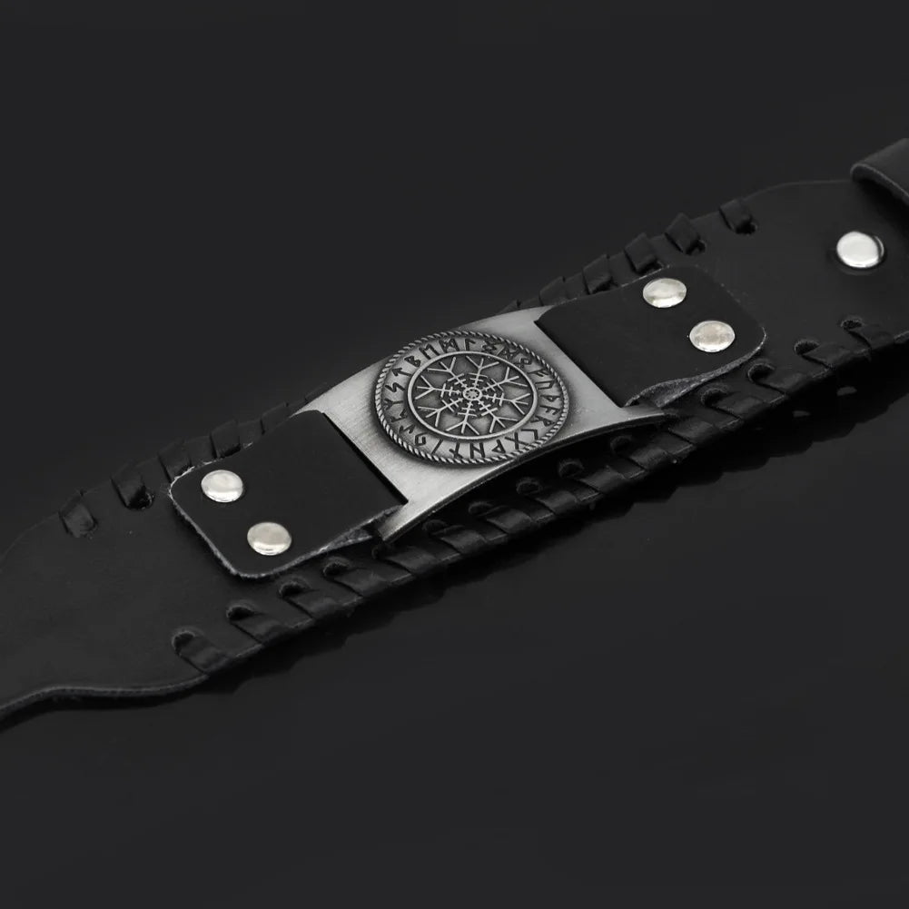 Viking snowflake Bracelet men's jewelry Nordic Viking Vegvisir Compass Bangles Nordic Runes Leather Bracelet
