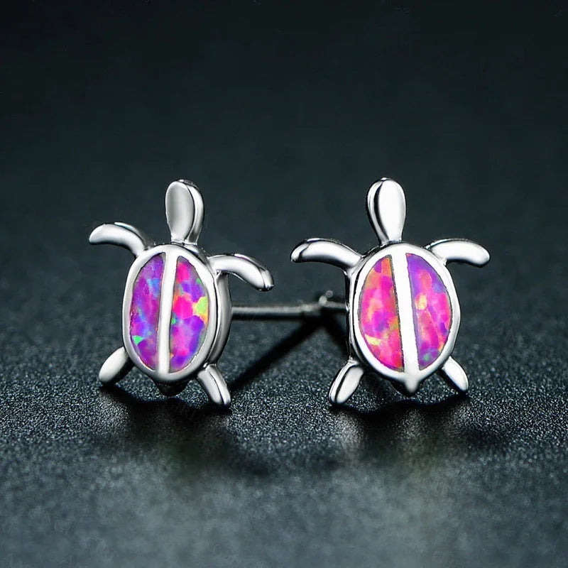 2025 Cute Turtle Imitation Fire Opal Stud Earrings For Women Accessories Jewelry Girl Gifts Fashion Animal Tortoise Earrings
