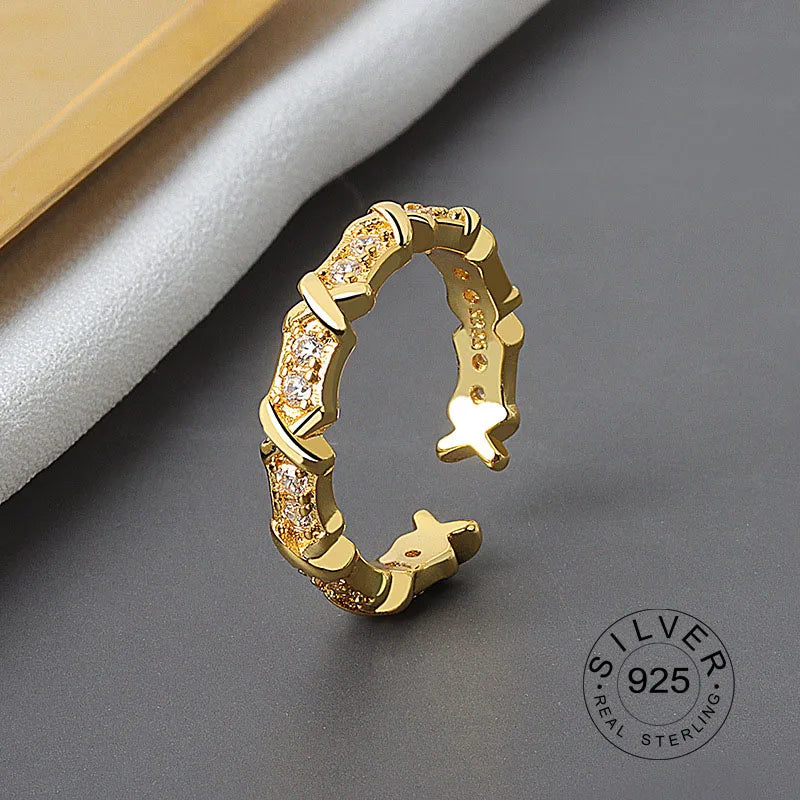 Real 925 Sterling Silver Rings For Women vintage zircon open round Engagement Rings Silver 925 Jewelry Anillos Mujer