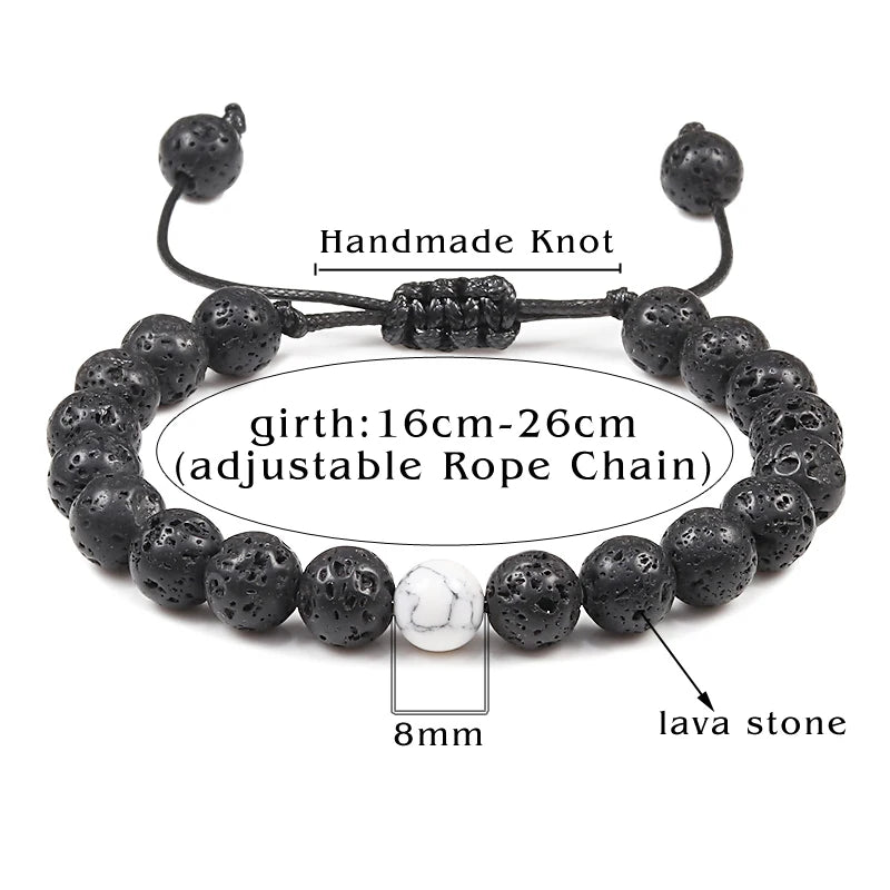 Adjustable Couples Distance Beaded Bracelets Natural Stone Lava Matte White Black Braided Bracelet for Men Women Gifts Pulseiras