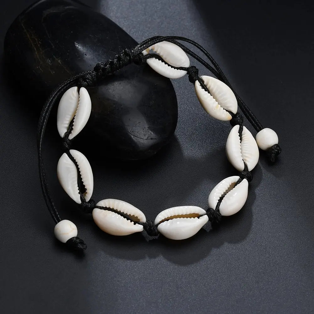 Bohemian Natural Sea Shell Charm Bracelets For Women Men Summer Sandy Beach Handmade String Rope Chains Bangle DIY Jewelry