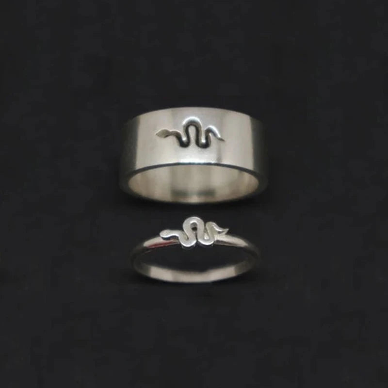 MKENDN Ring-Set mit Tierfußabdruck, Schlangenpaar, für Damen und Herren, Wolf, Fuchs, Geweih, Vogel, silberfarbener Ring, Geschenk für Taufe oder Ostern