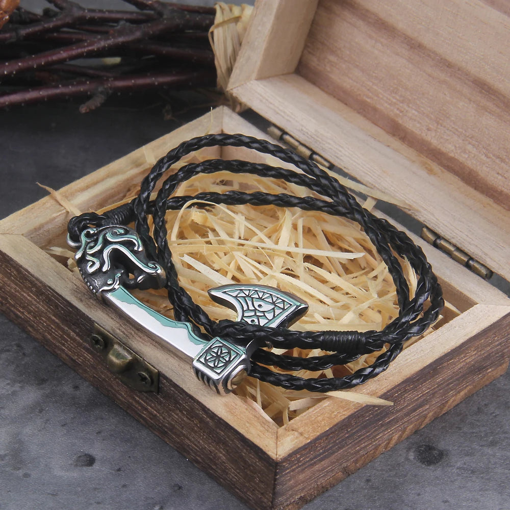 Men's Axe Wrap Viking Bracelet made of Faux-Leather