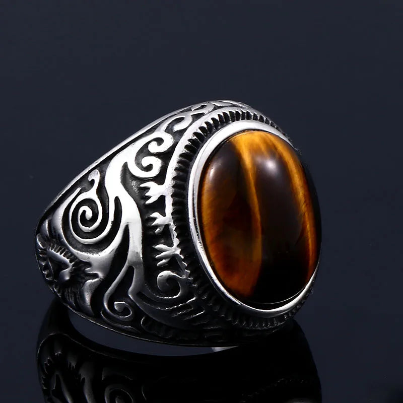 Bague pour homme en acier inoxydable 316L Beier vintage blanc et œil de tigre marron bijoux de haute qualité tendance LLBR8-699R