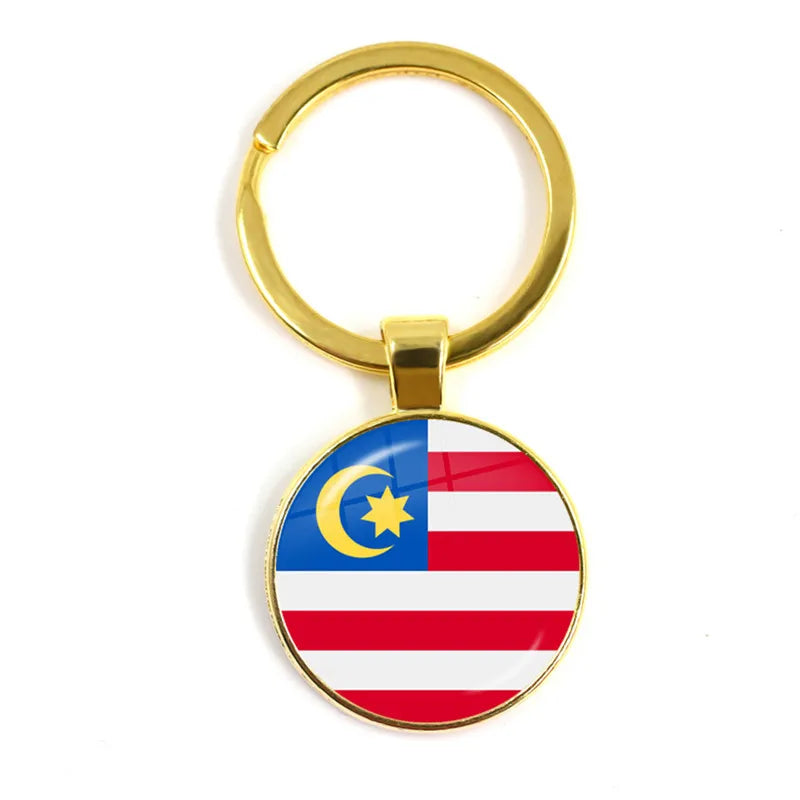 Porte-clés drapeau national de Malaisie, du Laos, du Danemark, de Norvège, de Suède et de Slovaquie, cabochon en verre de 25 mm, cadeau pour femmes et hommes