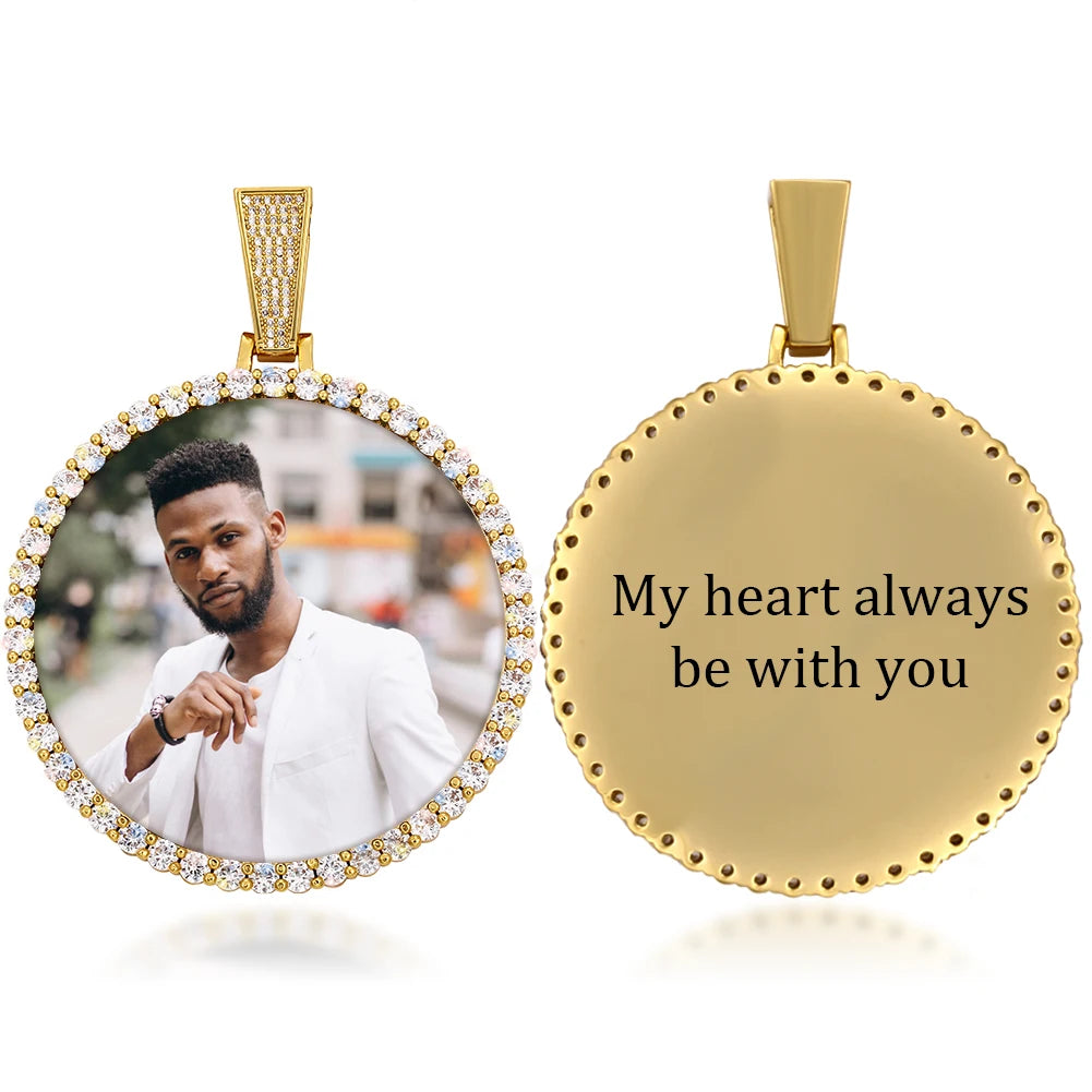 Médaillon souvenir rond unisexe avec photo personnalisée pour homme, bijou hip-hop