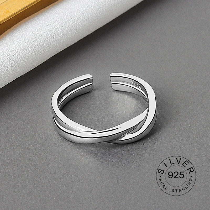 Bague ouverte en argent sterling 925 pour femme, niche INS, vague irrégulière, surface sable, nouilles larges, cadeau original pour fête d'anniversaire
